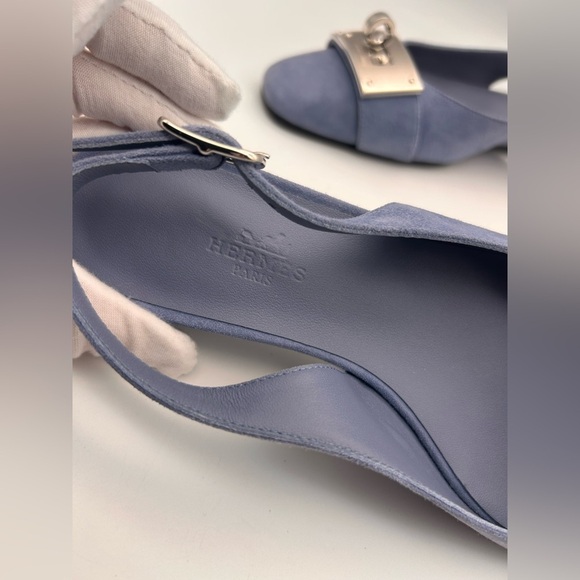 HERMES Innocente Ballerina Slingback Pumps Blue Suede Bleu Ciel 37 New in Box - Picture 9 of 15